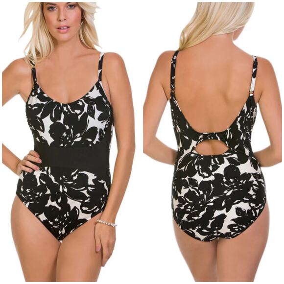 Magicsuit NWT Magnolia Blossom Serena One Piece Swimsuit Size 16 Black Floral - Picture 1 of 13